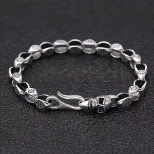 14K White Gold Chain Link Womens Skull Bracelet 14 Karat Silver Skulls Jewelry